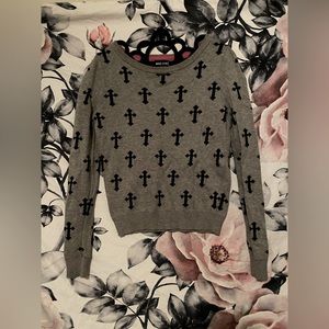 Gray Sweater w/Black crosses